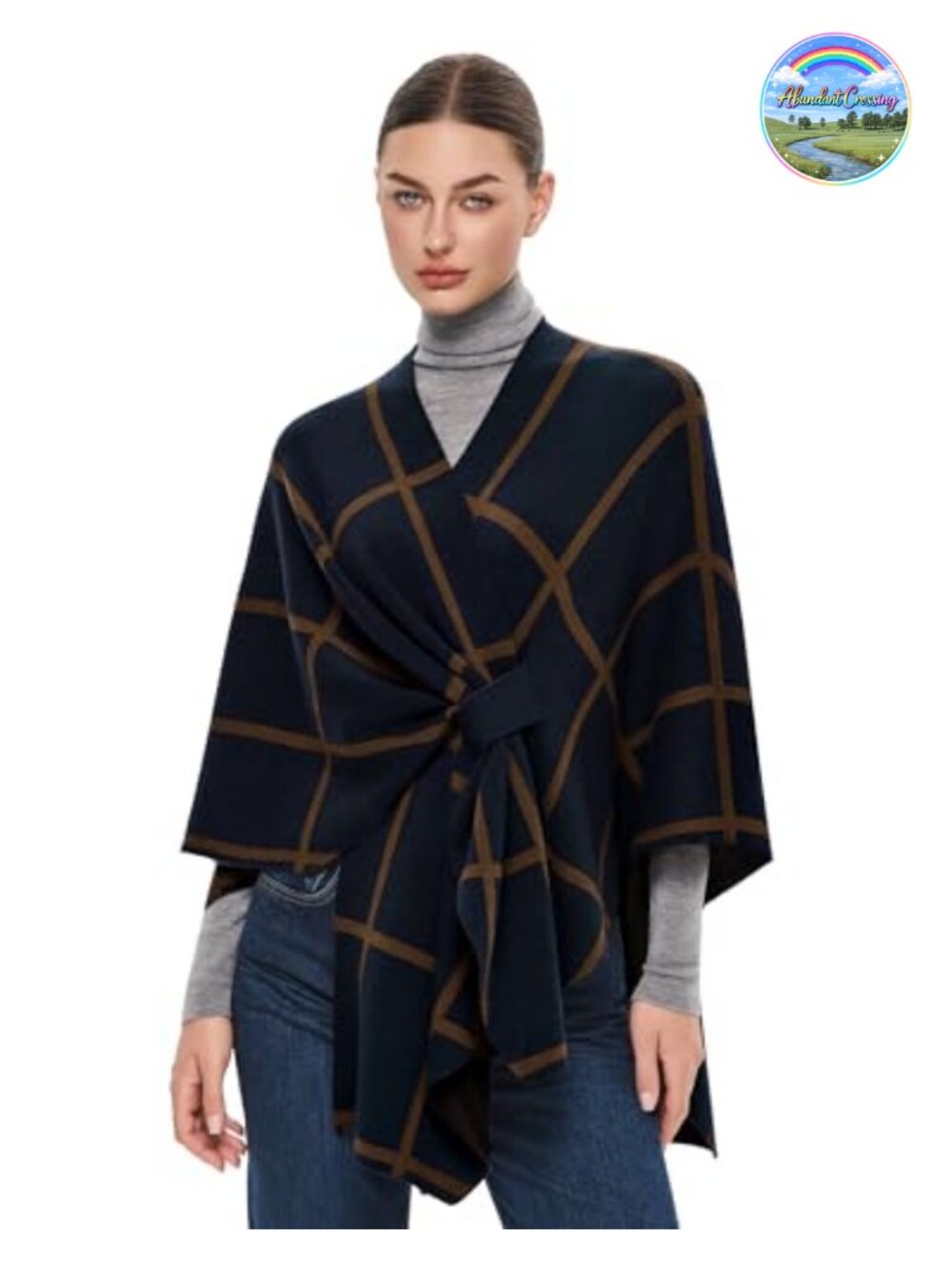 Women's Double Knit Shawl Wrap Open Front Poncho Sweater One Size